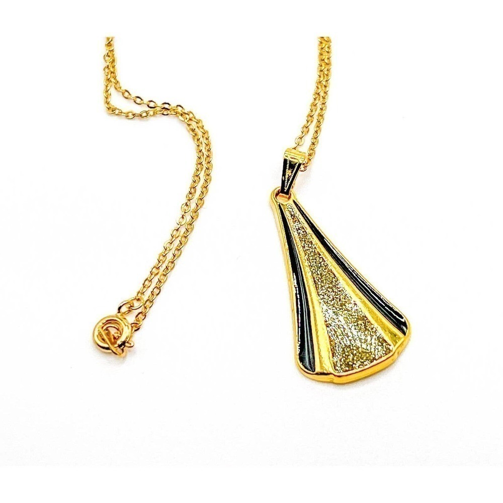 60S Van Doran Genuine Diamond Dust Vintage Pendant Necklace Gold Tone 9"